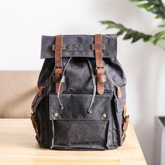 Waxed Canvas Leather Mens Gray Waterproof 15‘’ Large Backpack Travel Backpack College Backpack for Men - imessengerbags