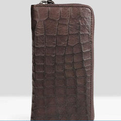 Genuine Leather Mens Cool Long Leather Wallet Zipper Clutch Wallet for Men - imessengerbags