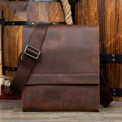 Dark Brown Casual Leather 8 inches Shoulder Vertical Postman Bag Messenger Bags Courier Bag for Men - imessengerbags