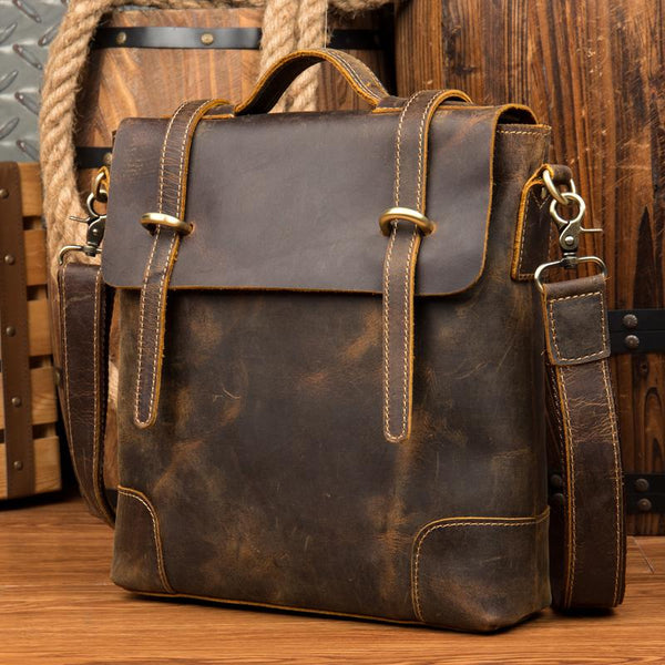 Vintage Brown Cool Leather 13 inches Vertical Briefcase Messenger Bags Side Bags for Men - imessengerbags