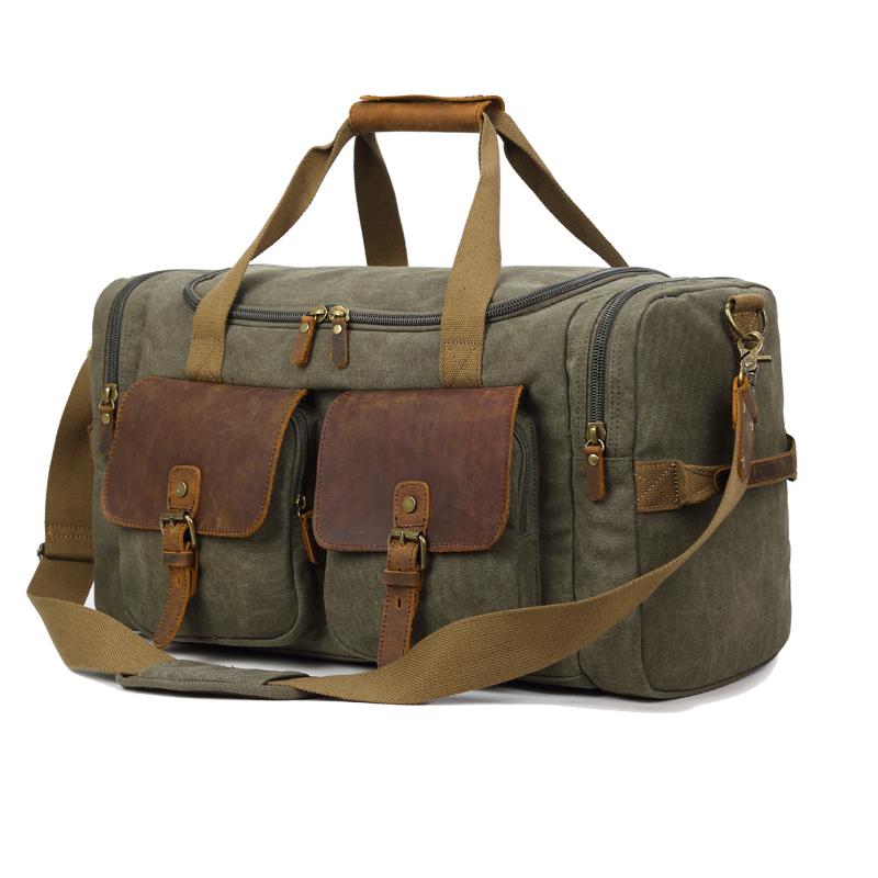 Canvas Leather Mens Large Black Weekender Bag Gray Duffle Bag Luggage Bag for Men - imessengerbags