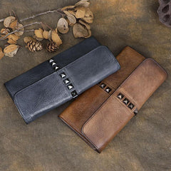 Cool Brown Leather Mens Long Wallet Clutch Wallet Gray Wristlet Clutch Bag for Men - imessengerbags