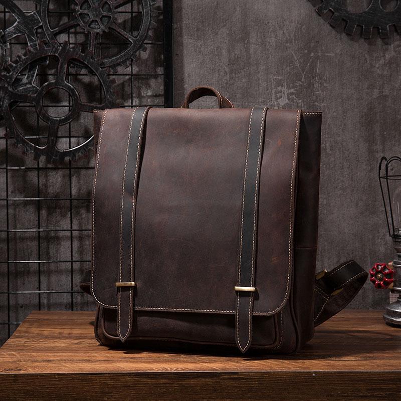 Vintage Mens Leather School Backpacks Laptop Backpack Travel Leather Backpack for Men - imessengerbags