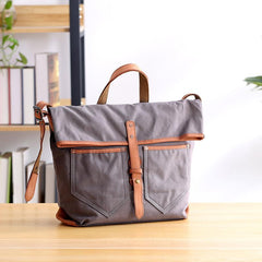 Canvas Leather Mens 13'' Khaki Side Bag Courier Bag Messenger Bag Black Shoulder Bag for Men - imessengerbags