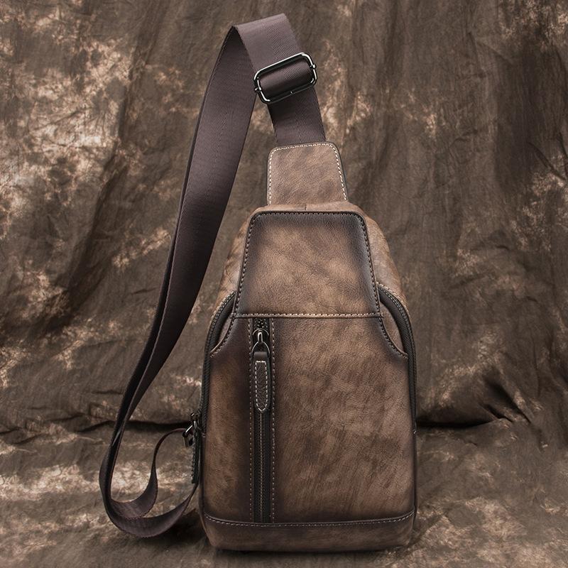 Grey Leather stylish one shoulder Backpack