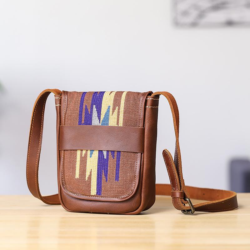 Embroidered Leather Mens Womens Mini Shoulder Bag Side Bag Messenger Bag for Men - imessengerbags