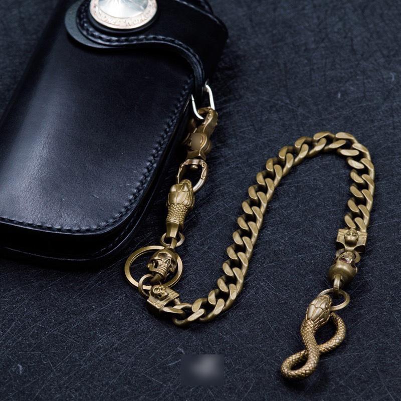 Cool Men's Handmade Pure Brass Python Head Key Chain Pants Chains Biker Wallet Chain For Men - imessengerbags