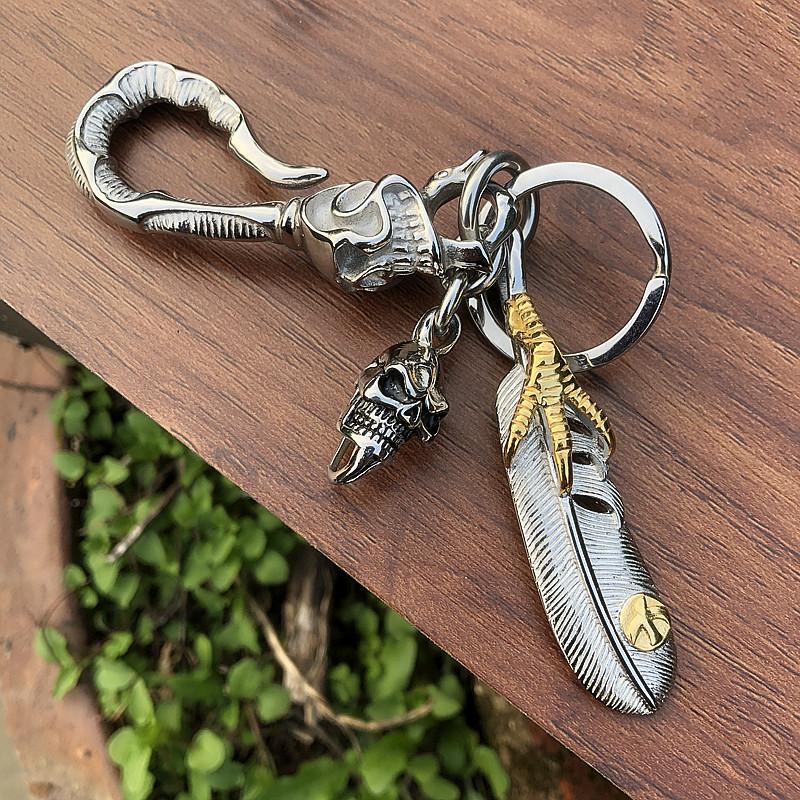 Cool Men's Stainless Steel Skull Biker Key Chain Punk Belt Chain For Men - imessengerbags