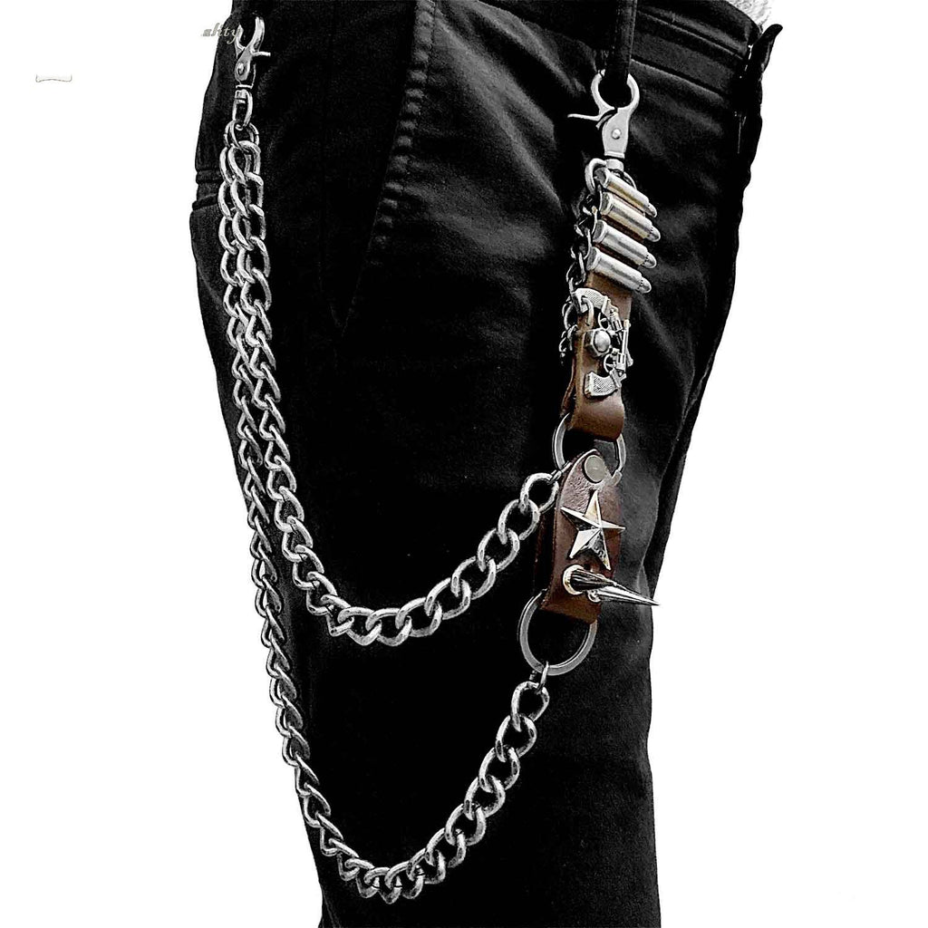 WG Badass Silver Mens Long Wallet Chain Biker Wallet Chain Pants Chain for Men Brown / 53cm