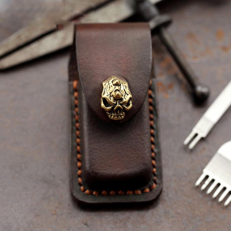 Leather Lighter Case with Skull