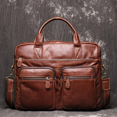 Brown Oiled Leather Men's Brown Professional Briefcase 15‘’ Laptop Handbag Business Bag For Men - imessengerbags