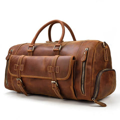 Cool Brown Leather Men's Overnight Bag Travel Bag Luggage Weekender Bag For Men - imessengerbags