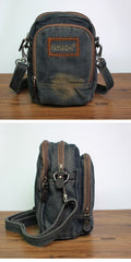 Blue Denim Womens Small Vertical Shoulder Bags Denim Side Bag Vintage Messenger Bag For Men