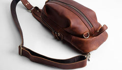 Genuine Leather Mens Cool Chest Bag Sling Bag Crossbody Bag Travel Bag Hiking Bag for men