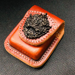 Brown Handmade Leather Mens Horse Zippo Lighter Holders Lighter Case For Men - imessengerbags