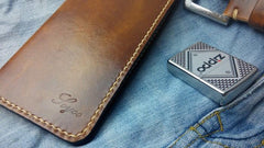 Vintage Tan Leather Bifold Mens Long Wallet Leather Long Wallets for Men - imessengerbags