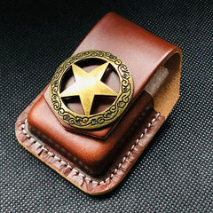 Brown Handmade Leather Mens Horse Zippo Lighter Holders Lighter Case For Men - imessengerbags