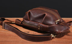 Genuine Leather Mens Cool Chest Bag Sling Bag Crossbody Bag Travel Bag Hiking Bag for men