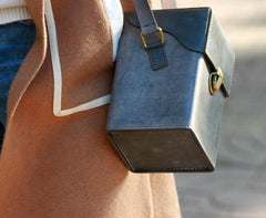 Handmade Gray Leather Mens Small Box Bag Shoulder Bag Messenger Bag for Men - imessengerbags