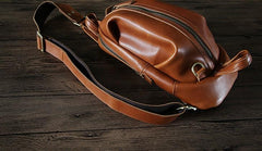 Genuine Leather Mens Cool Chest Bag Sling Bag Crossbody Bag Travel Bag Hiking Bag for men