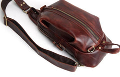 Genuine Leather Mens Cool Chest Bag Sling Bag Crossbody Bag Travel Bag Hiking Bag for men