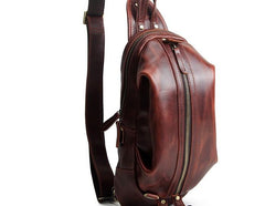 Genuine Leather Mens Cool Chest Bag Sling Bag Crossbody Bag Travel Bag Hiking Bag for men