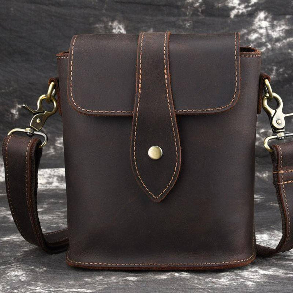 Cool Vintage Brown Leather Mens Tablet Messenger Bag Small Side Bag Messenger Bags For Men - imessengerbags