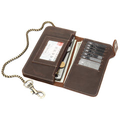 Cool Mens Leather Biker Chain Wallet Chain Wallet Long Biker Wallet for Men - imessengerbags