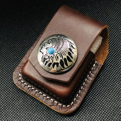 Brown Handmade Leather Mens Horse Zippo Lighter Holders Lighter Case For Men - imessengerbags