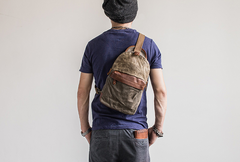 Canvas Leather Mens Cool Chest Bag Sling Bag Crossbody Bag Travel Bag Hiking Bag for men - imessengerbags