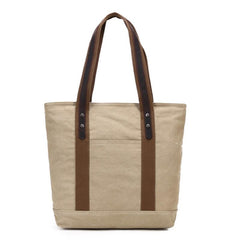 Casual Canvas Leather Womens Mens Large White Tote Bag Shoulder Bag Khaki Tote Purse For Women - imessengerbags