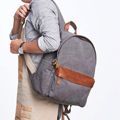 Cool Canvas Gray Mens Backpack Canvas Travel Bag Canvas School Bag for Men - imessengerbags