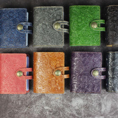 Handmade Leather Floral Mens Cool Short Wallet Card Holder Small Card Slim Wallets for Men - imessengerbags