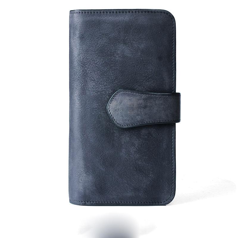 Cool Leather Brown Mens Long Wallet Gray Buckled Long Wallet Trifold Clutch Wallet for Men - imessengerbags