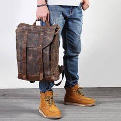 Casual Men's Waxed Canvas Brown School Travel Backpack Laptop Backpack For Men - imessengerbags