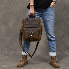 Vintage Leather Mens 10'' Vertical Brown Briefcase Handbag Bag Shoulder Bag Side Bag For Men - imessengerbags