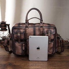 Cool Leather Men Vintage Briefcase 14inch Work Bags Handbag Shoulder Bags For Men - imessengerbags