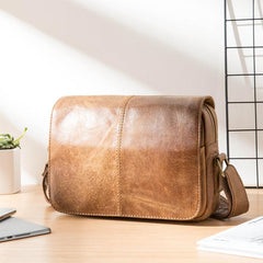 Camel Leather Mens Small Side Bag Small Messenger Bags Postman Bag Courier Bag for Men - imessengerbags