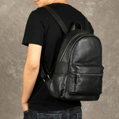 Genuine Leather Mens Cool Backpack Sling Bag Large Black Travel Bag Hiking Bag for men - imessengerbags