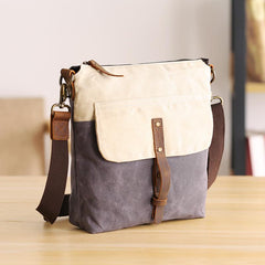 Wax Canvas Leather Mens Small Waterproof Vertical Green Side Bag Courier Bag Messenger Bag for Men - imessengerbags