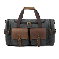 Canvas Leather Mens Large Black Weekender Bag Gray Duffle Bag Luggage Bag for Men - imessengerbags