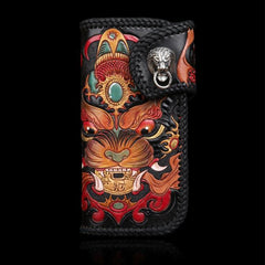 Handmade Leather Monster Mens Chain Biker Wallet Cool Leather Wallet Long Phone Wallets for Men - imessengerbags