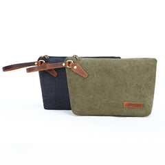 Canvas Leather Mens Small Black Storage Bag Green Clutch Bag Brown Envelope Bag for Men - imessengerbags