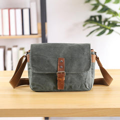 Canvas Leather Mens DSLR Camera Bag Side Bag Green Small Messenger Bag for Men - imessengerbags