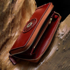 Handmade Leather Mens Chain Biker Wallet Tibetan Cool Leather Wallet Long Phone Wallets for Men - imessengerbags