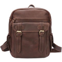 Coffee Cool Leather Mens School Backpack College Backpack 14'' Computer Backpack For Men - imessengerbags