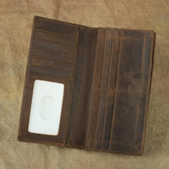 Vintage Brown Leather Men's Long Wallet Bifold Long Slim Wallet For Men - imessengerbags