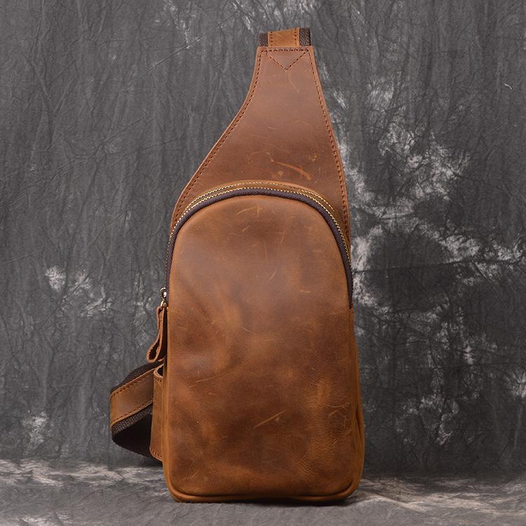 Leather Sling Bag Men's Chest Bag Vintage Shoulder Bag 