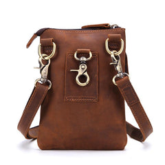 Vintage Leather Men's Belt Pouch Cell Phone Holster Brown Mini Side Bag For Men - imessengerbags