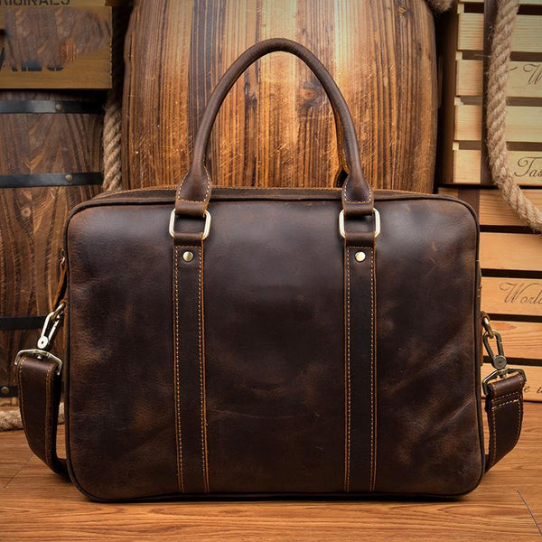 Brown Leather Mens 14 inches Briefcase Laptop Bag Navy Business Bags Work Bag for Men - imessengerbags